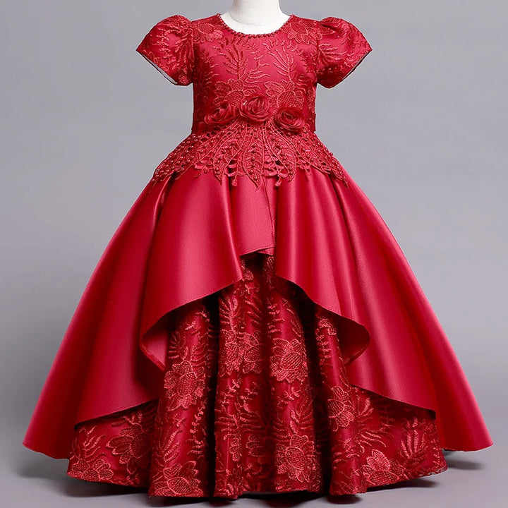 Girls Embroidery Princess Party Dress | Satin Ball Gown