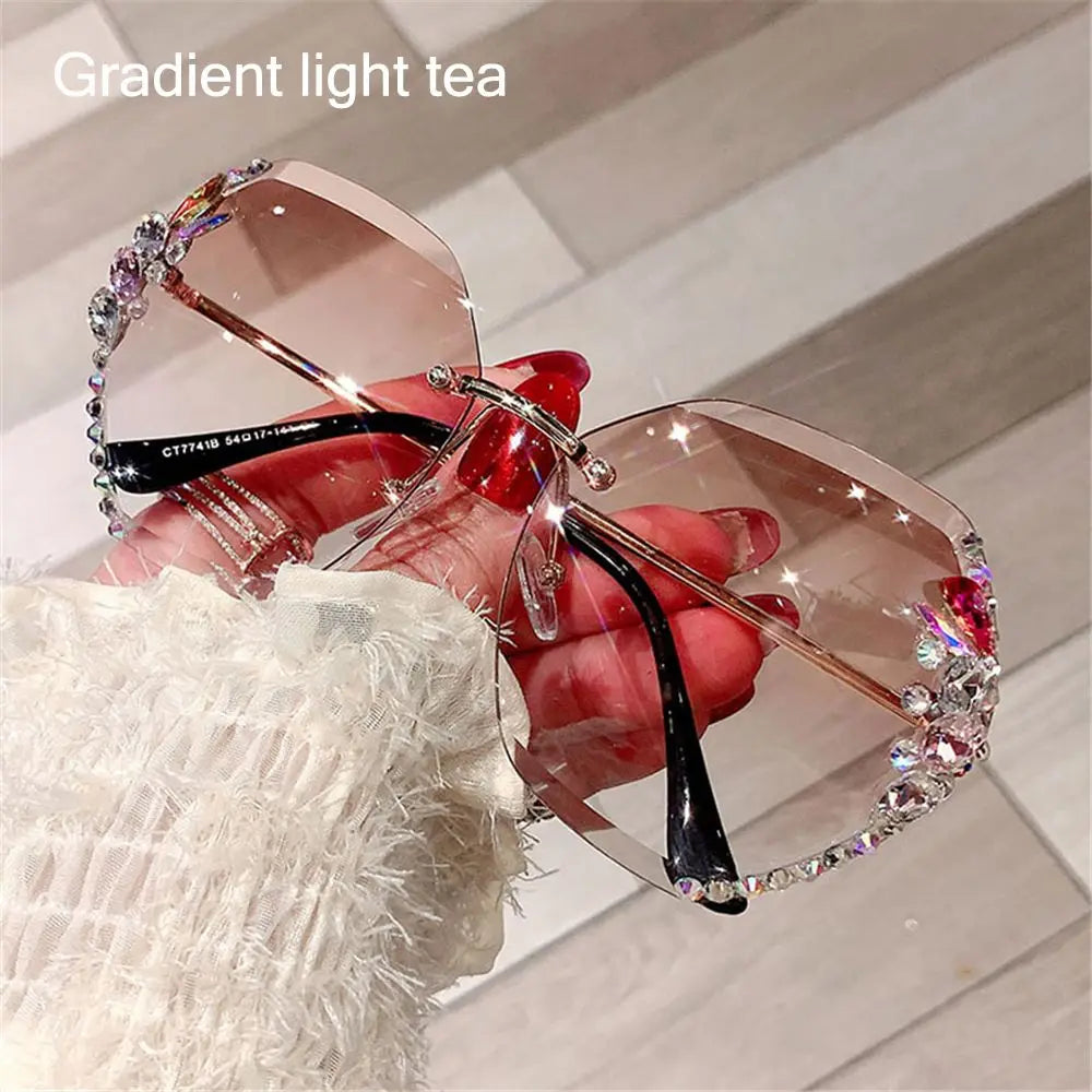 Rimless Rhinestone Sunglasses | UV400 Gradient Luxury Eyewear