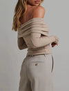 Womens Off Shoulder Sweaters Long Sleeve Strapless Soft Knit Pullover-blouse-Bennys Beauty World