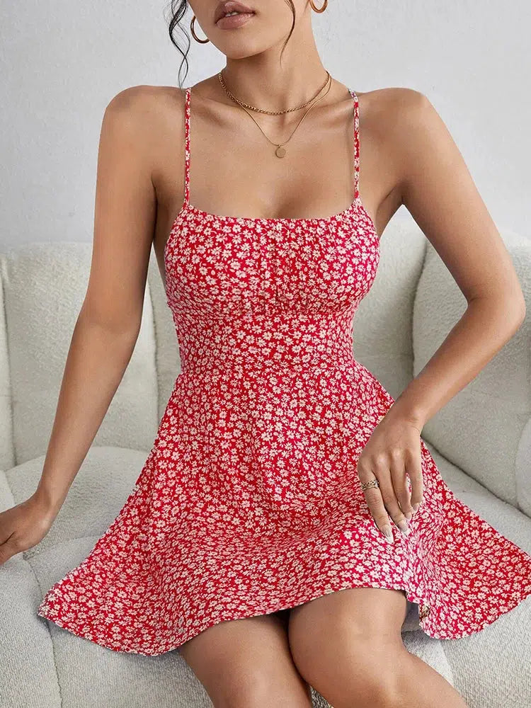 Womens Dresses Floral Backless Bandage Holiday Beach Dress