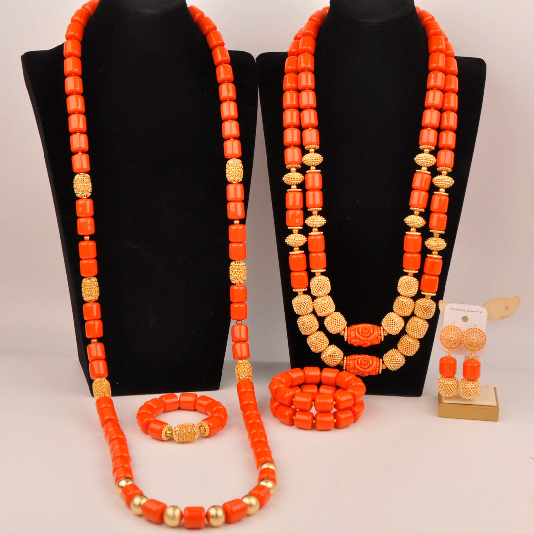 White Artificial Coral Bead Necklace African Jewelry Sets for Women