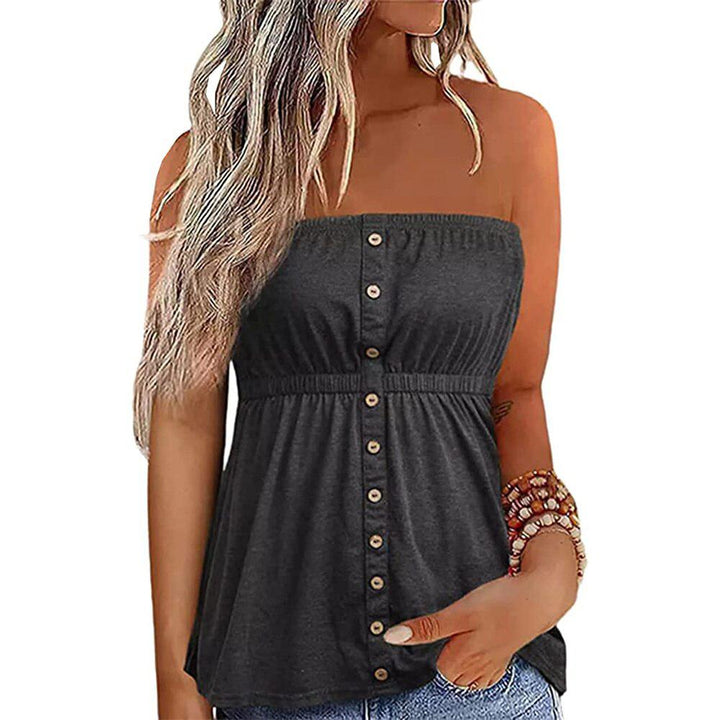 Women Tube Top Summer Button Strapless Bandeau Tank Crop Tops-blouse-Bennys Beauty World