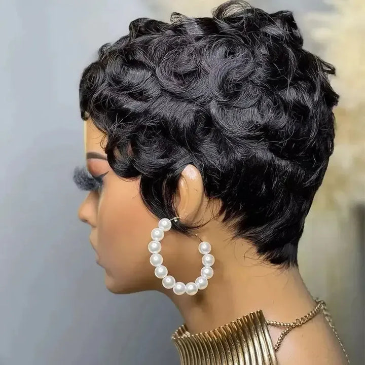 Black Curly Pixie Short Cut Brazilian Virgin Human Hair-Wig-Bennys Beauty World