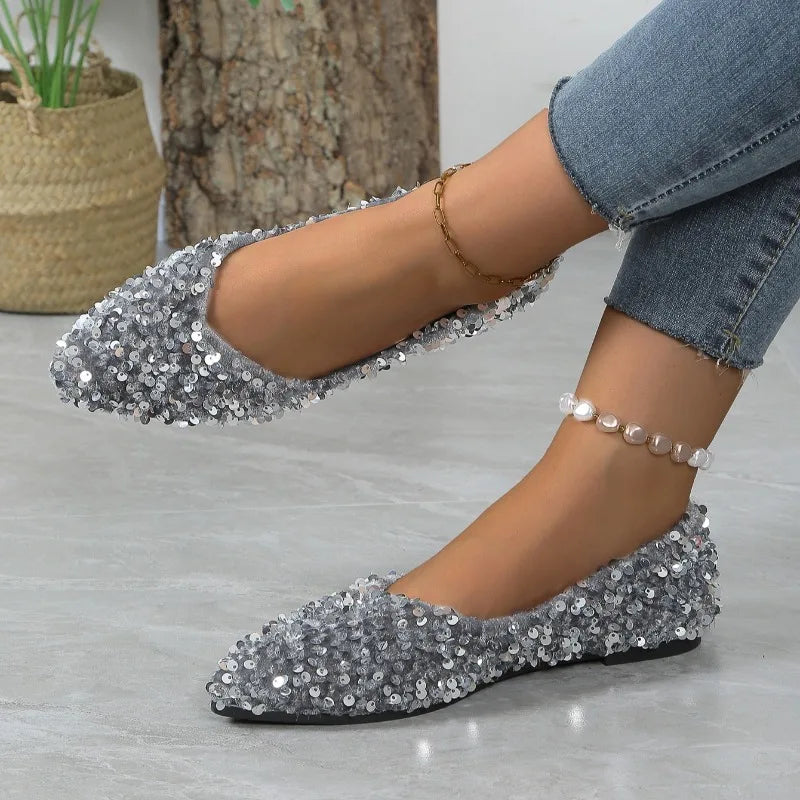 Women's Sequin Pointed Toe Slip-On Loafers