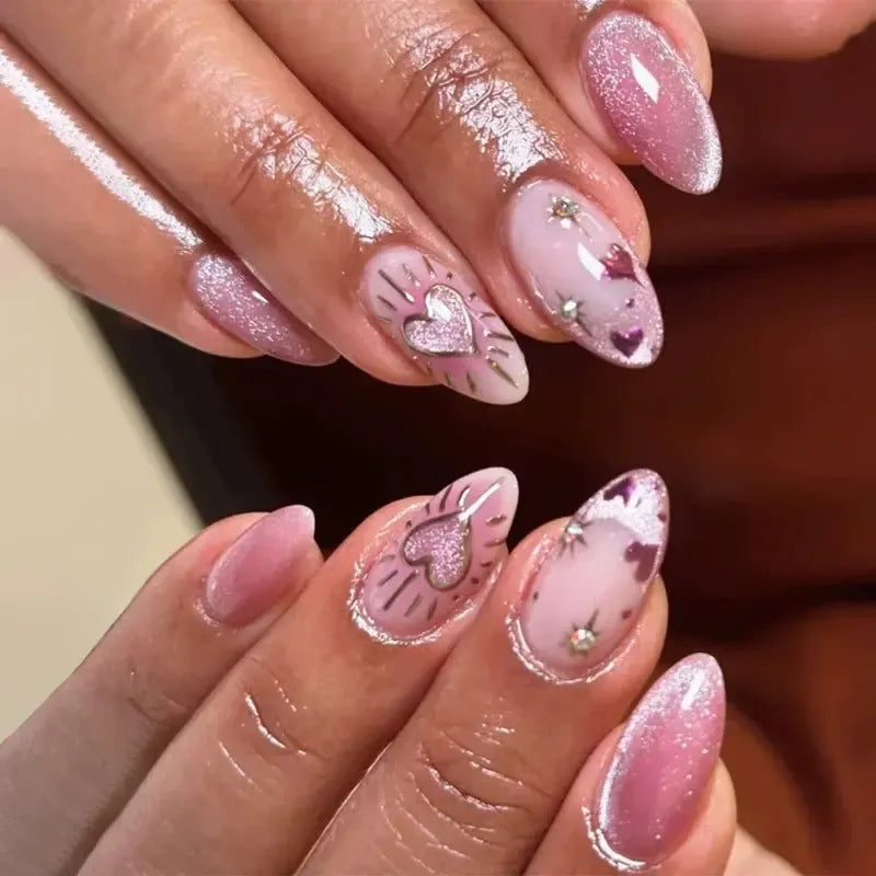 French Almond Press-On Nails – 24 Pcs Blue Star Pattern False Nails-Nails-Bennys Beauty World