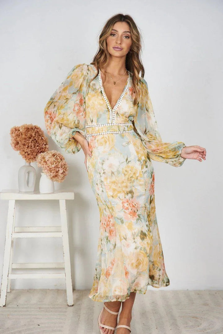 Long Printed Dress Women's Long Summer Dress-Dresses-Bennys Beauty World