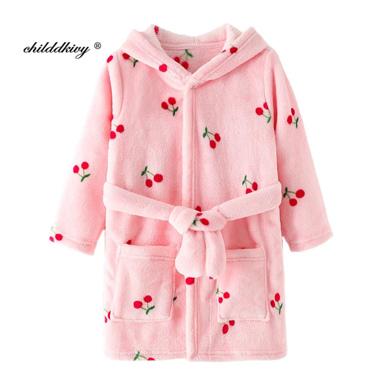 Kids Flannel Hooded Robe | Soft Cartoon Sleepwear | Ages 2–8