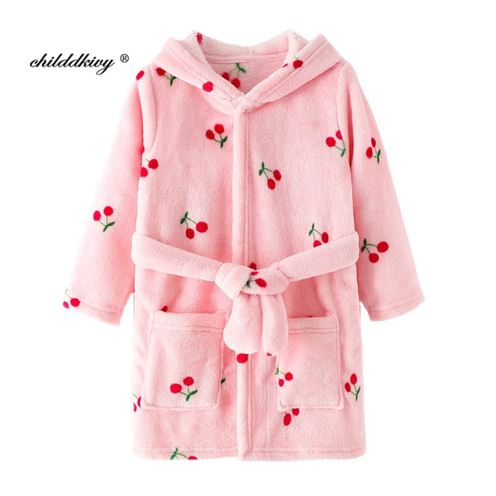 Kids Flannel Hooded Robe | Soft Cartoon Sleepwear | Ages 2–8