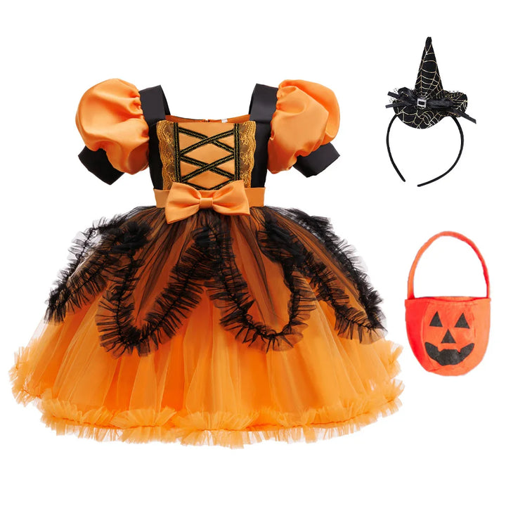 Halloween costume girls cosplay dress + pumpkin full set