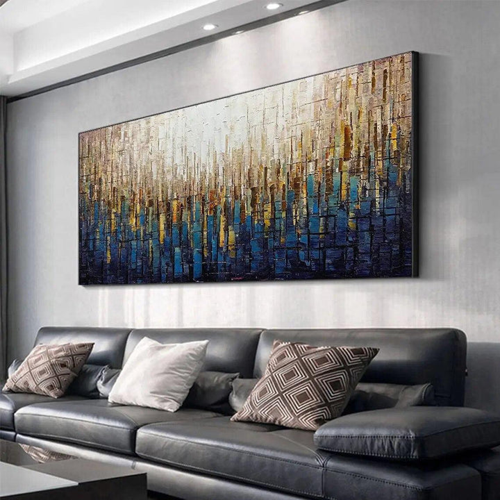 Hand Painted Textured Blue Tower Tree Oil Painting on Canvas Abstract Teal Life Tree Landscape Acrylic Painting Modern Wall Art-Arlik interiors