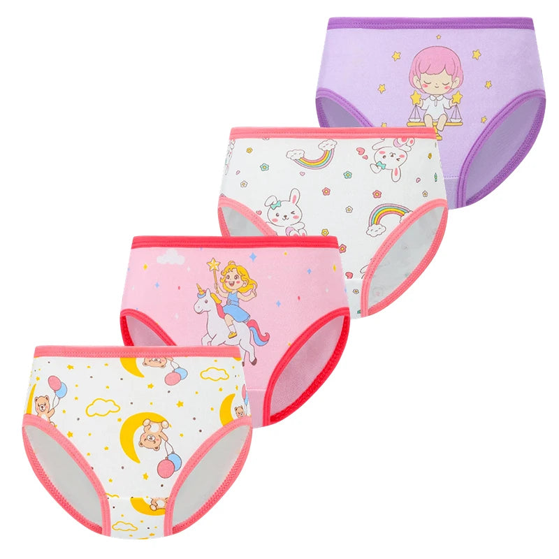 Girls Cotton Cartoon Underwear 4-Pack