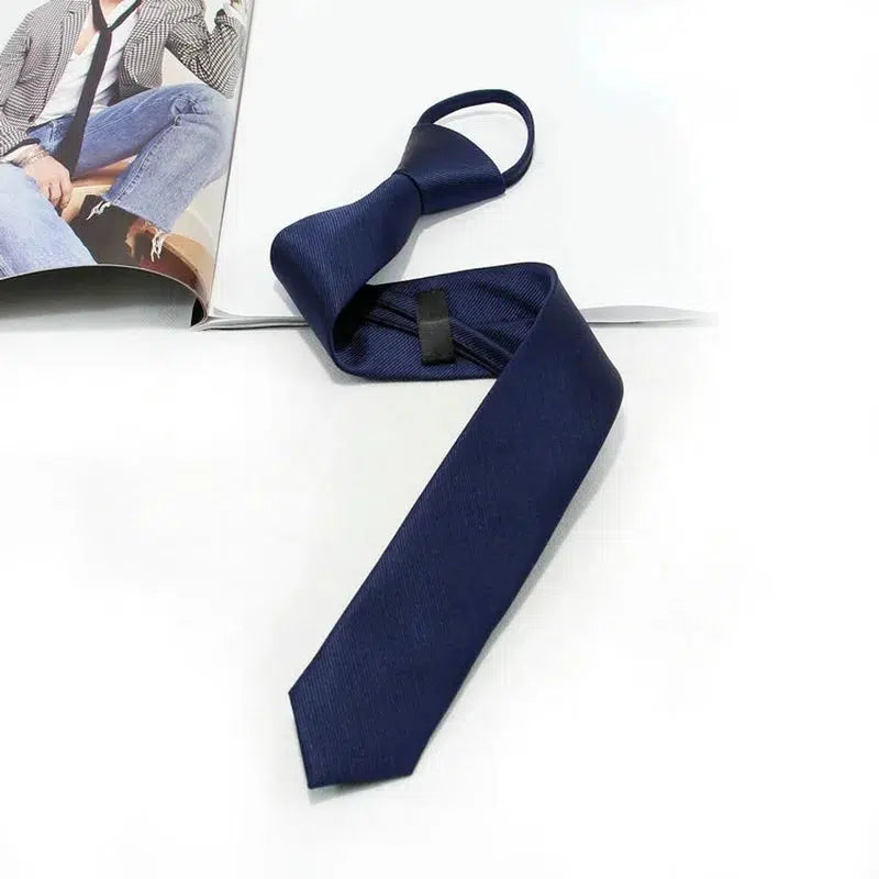 5cm Pre-tied Neck Tie Mens Skinny Zipper Ties Red Black Blue