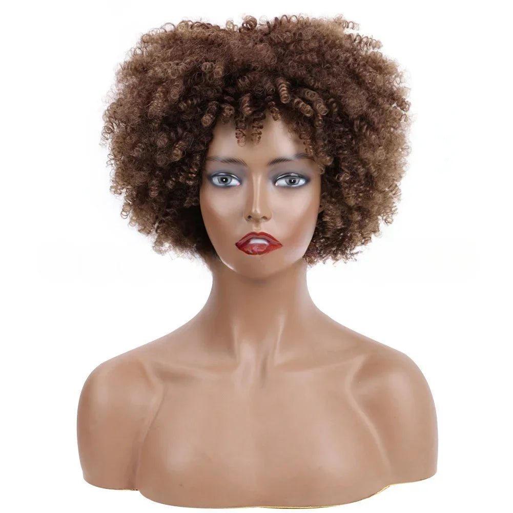 Afro Kinky Curly Wigs With Bangs Synthetic Wigs