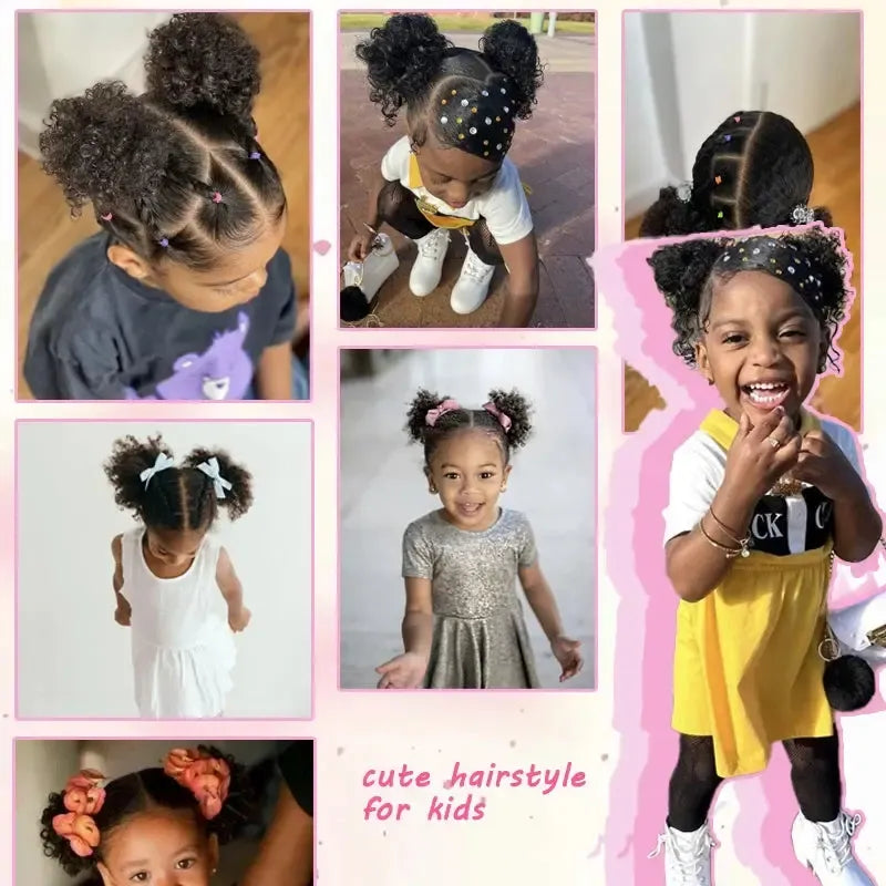 2Pcs/pack Afro Puff Hair Bun for Kids Synthetic Kinky Curly Hair Ponytail Extensions with Hair Tie Cute Hair Bun Wig for Kids-Bennys Beauty World