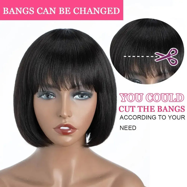 Miss Belle Short Bob Wig with Bangs – Brazilian Remy Human Hair-Wig-Bennys Beauty World