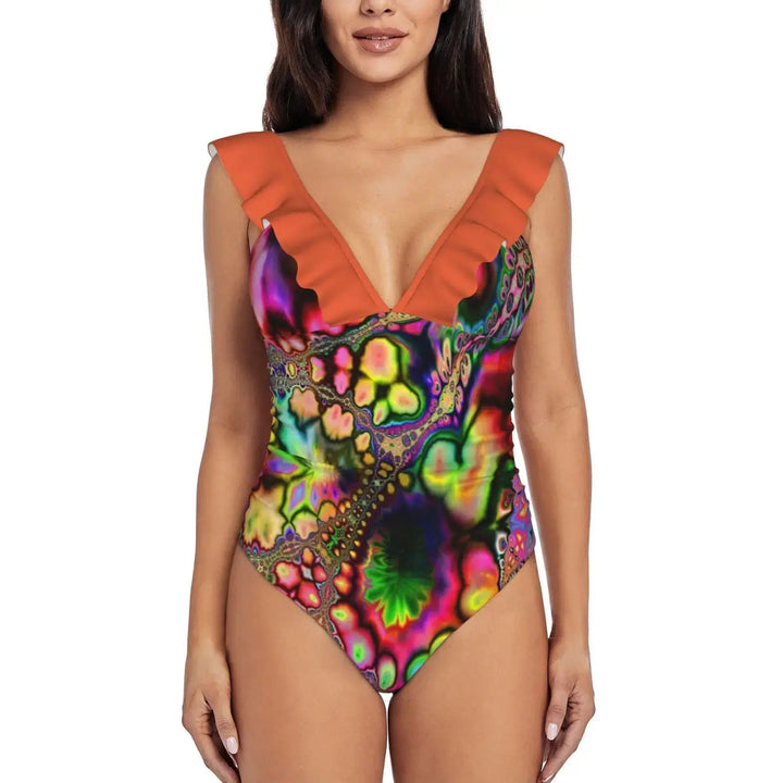 Womens Ruffle Print Swimwear Women One Piece Swimsuit-Swimwear-Bennys Beauty World