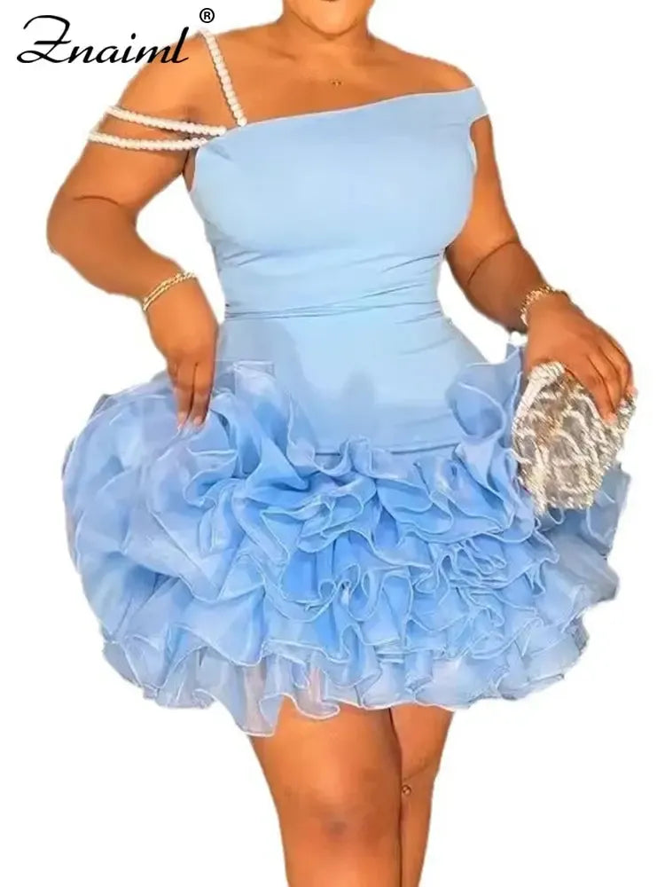 Znaiml Women’s Blue Stretchy Mini Dress-Dress-Bennys Beauty World