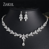 Zirconia Leaf Necklace Earrings Rings Bracelets Set for Women-necklace-Bennys Beauty World