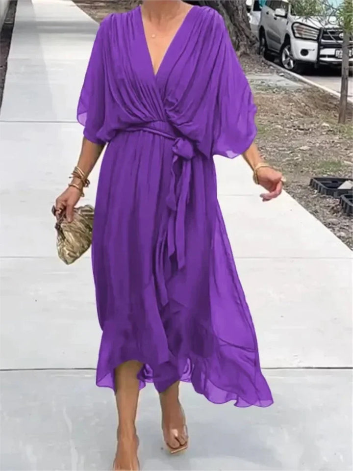 Women's Summer Dresses Solid Color Bat Sleeves Long Dress-Dresses-Bennys Beauty World