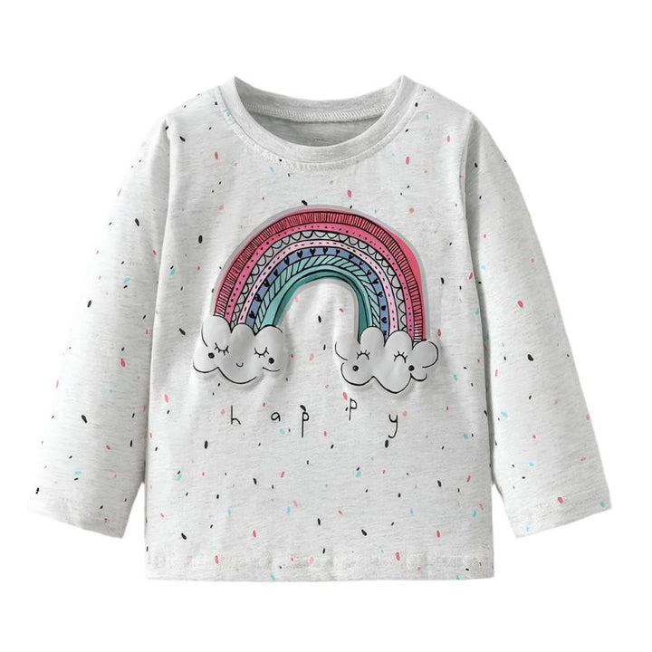 Girls Casual Tops Cartoon Rainbow Print T-shirts