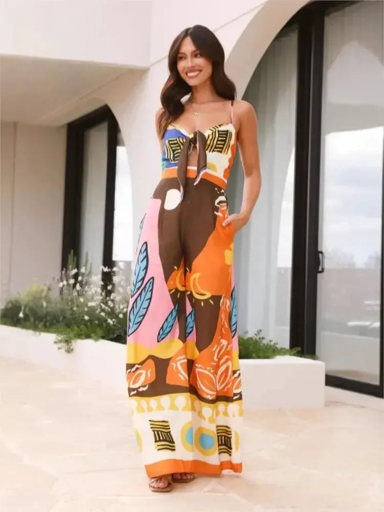 Bohemian Spaghetti Strap Jumpsuit for Women-Dress-Bennys Beauty World