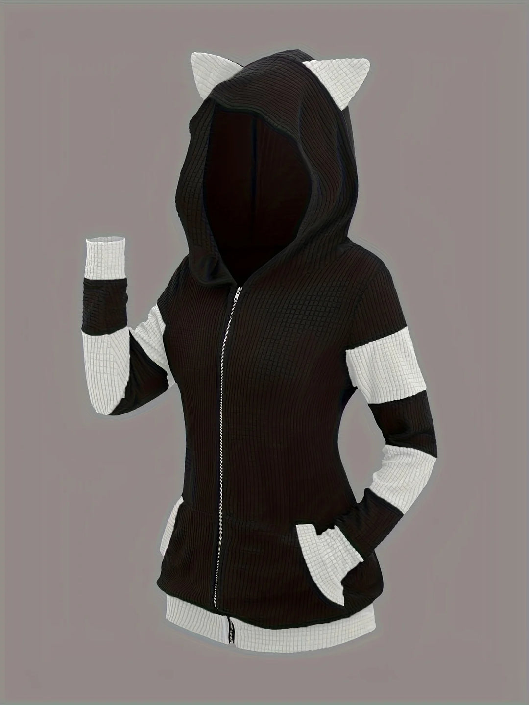Women’s Cute Cat Ear Hooded Zip-Up Sweater Coat