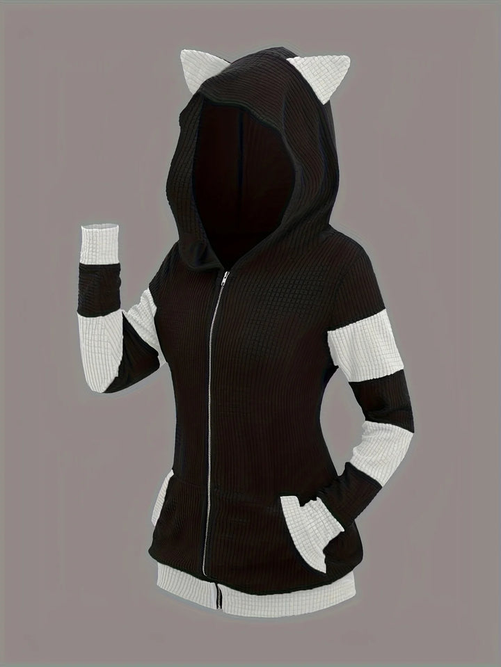 Women’s Cute Cat Ear Hooded Zip-Up Sweater Coat