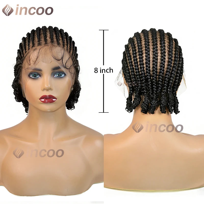 8" Cornrow Box Braid Wig – Synthetic Full Lace Front | African Twist Braid Hair Wig