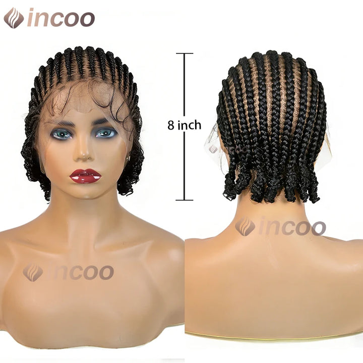 8" Cornrow Box Braid Wig – Synthetic Full Lace Front | African Twist Braid Hair Wig