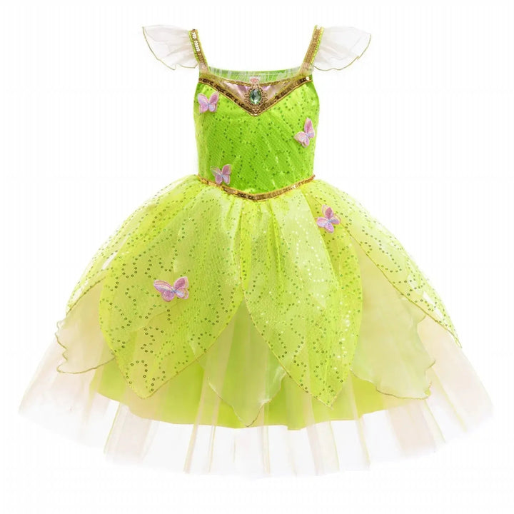 Girls Tinker Bell Fairy Dress – Puff Sleeve Toddler Costume - Bennys Beauty World