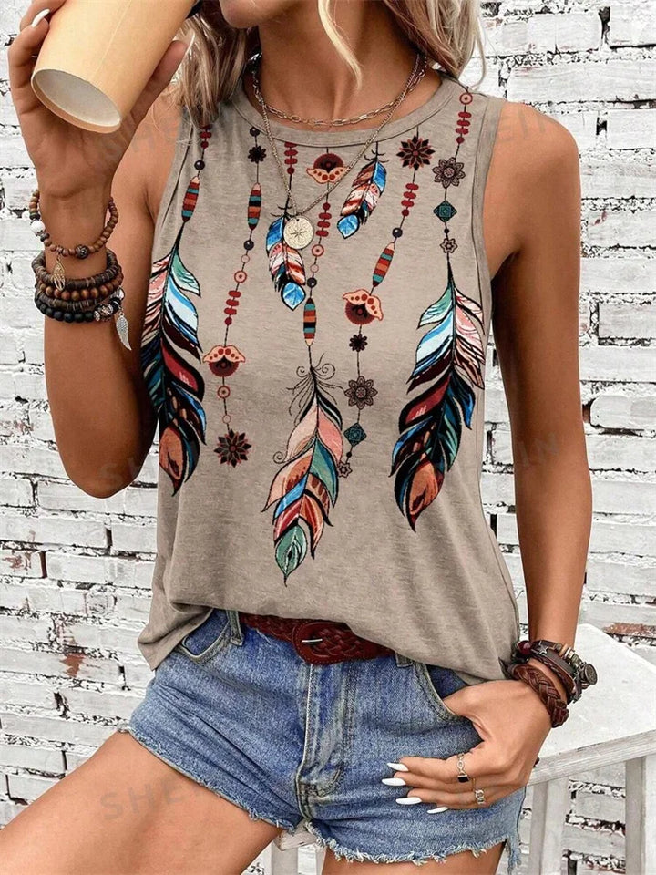 Leopard Print Crew Neck Tank Top