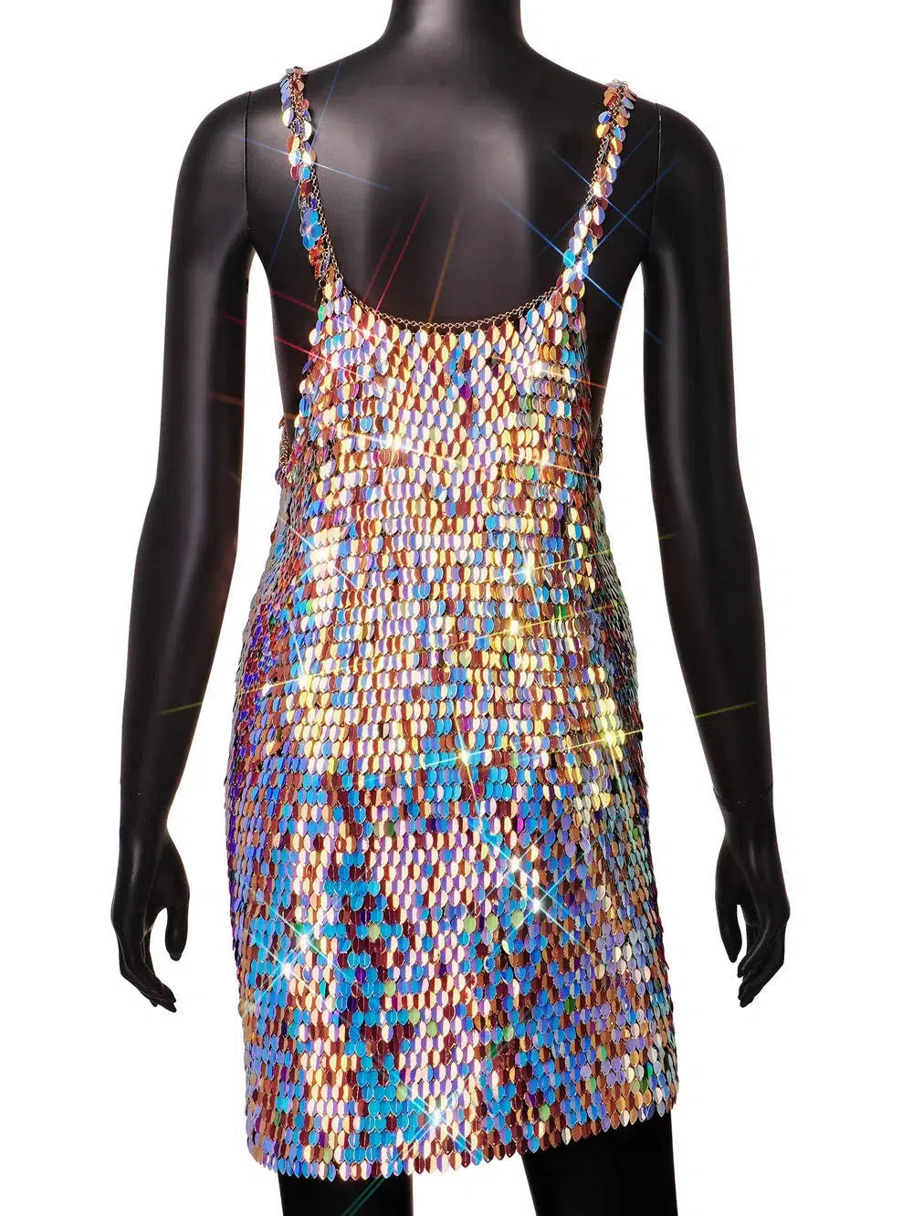 2023 New Handmade Squamous Glitters Party Sequin Mini Dress Dance Stage Costume Rave Wear Multicolor Leaf Chainmail Prom Dress-Bennys Beauty World