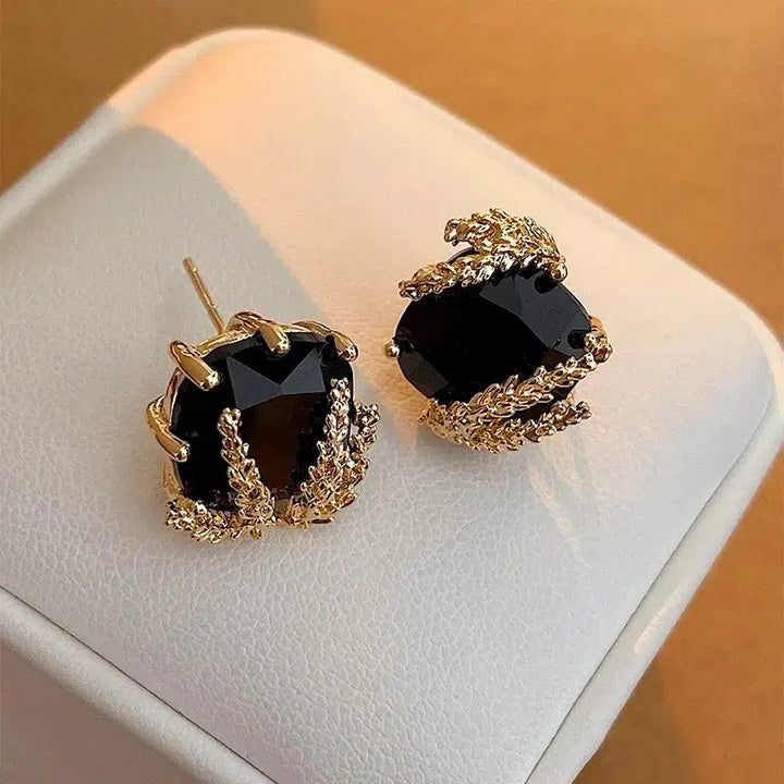 Black Square Rhinestone Earrings For Women