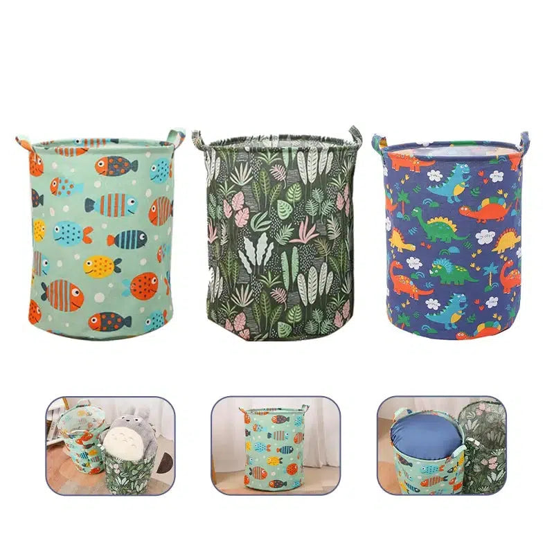 Cotton Linen Dirty Laundry Basket Foldable Round Waterproof Organizer Bags-bag-Bennys Beauty World