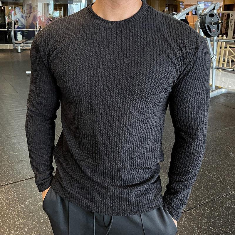 Men Fashion body-building Long Sleeve T-shirts-T-shirt-Bennys Beauty World