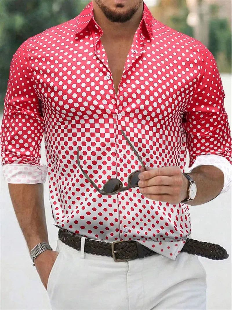 Men's gradient Long sleeve Shirt Lapel Street Vacation Print Clothing-Bennys Beauty World