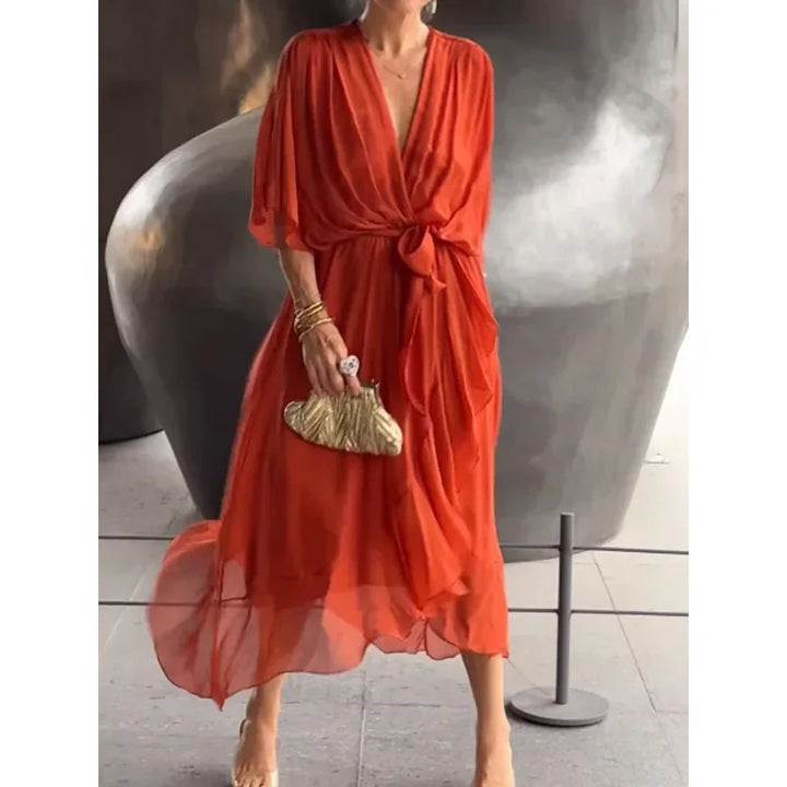 Women's Summer Dresses Solid Color Bat Sleeves Long Dress-Dresses-Bennys Beauty World