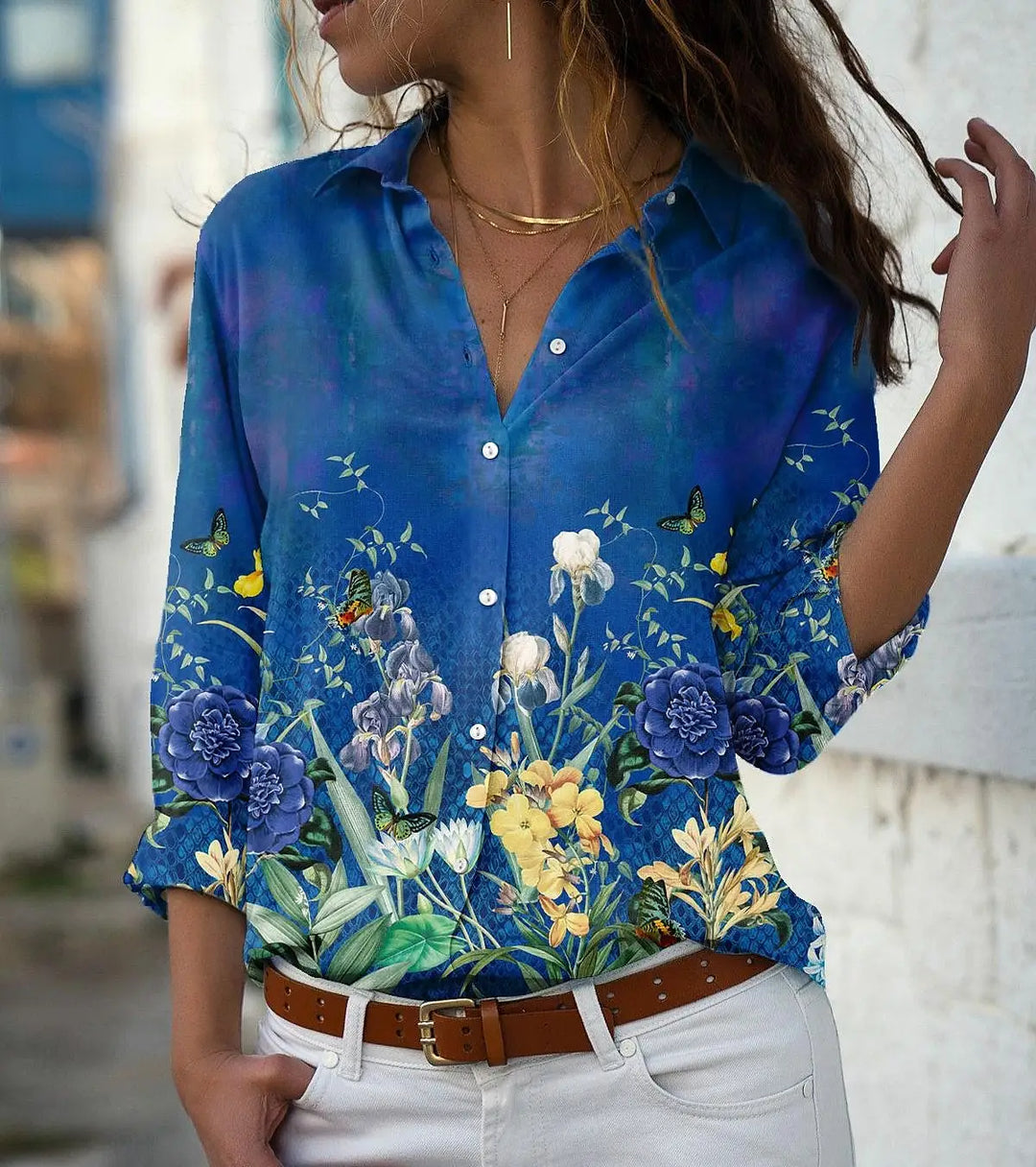 Women's Casual Printed Shirt – Loose Long Sleeve Blouse