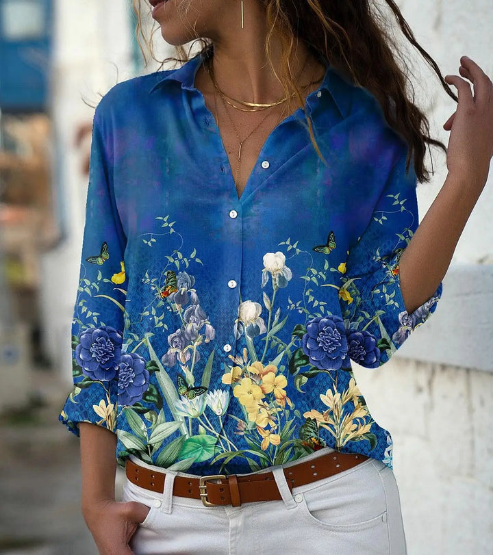 Women's Casual Printed Shirt – Loose Long Sleeve Blouse