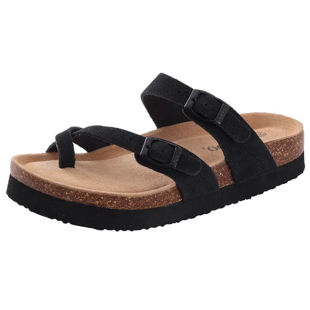 Comwarm Cork Footbed Sandals Women Summer Fashion Suede Flats Sandals With Arch Support Couple Open Toe Beach Slides Adjustable-Bennys Beauty World