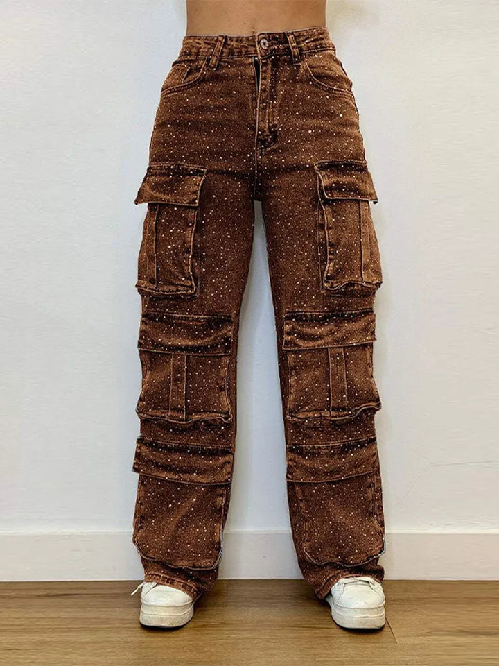 Women's High Waist Cargo Denim Jeans