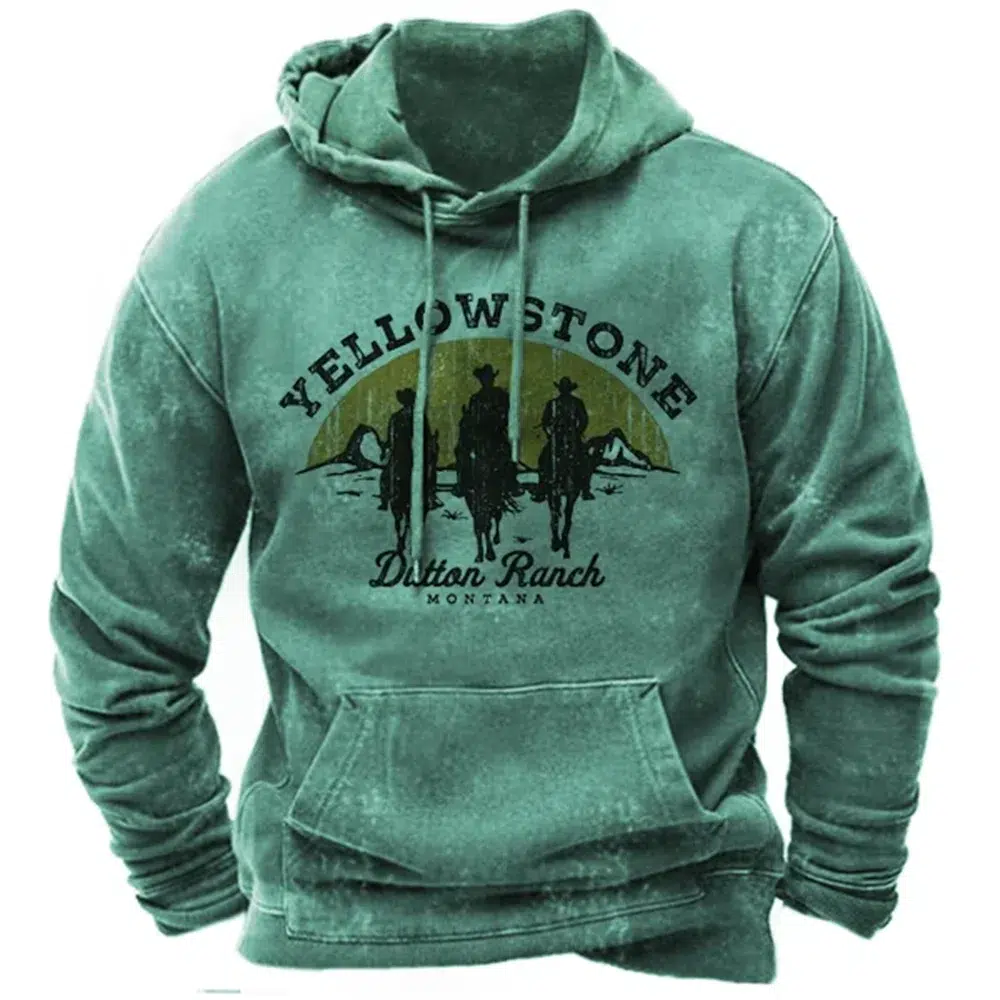 Men's Cowboy Printed Pullover Hoodie