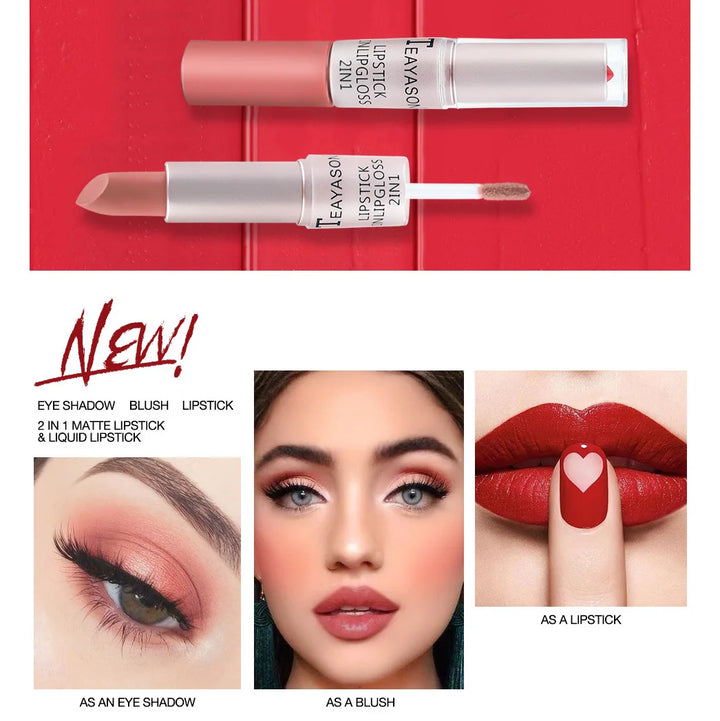 Long Lasting Velvet Matte Lipstick Double Head Lip Gloss Non-stick