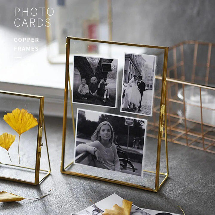 Simple Antique Gold Rectangle Glass Photo Frame Folding Desktop Picture Brass Frames for Portraits and Landscape Home Decoration-Arlik interiors