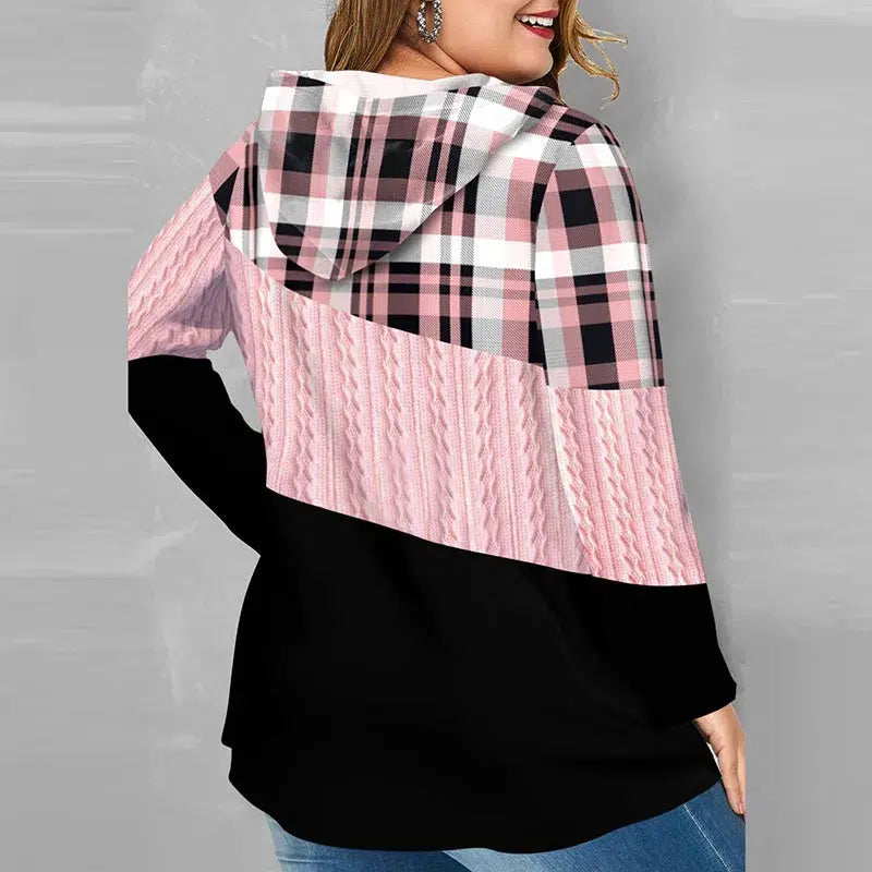 Women Plaid Print Hooded Sweatshirts