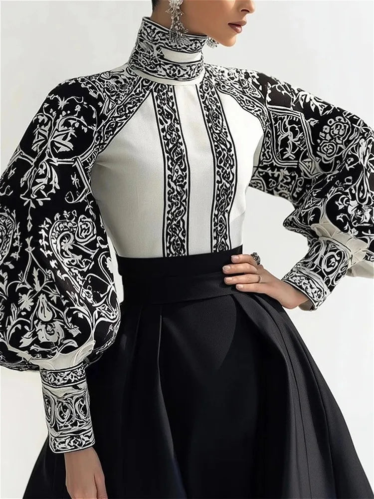Women's Vintage Floral Print Blouse – High Neck Puff Sleeve - Bennys Beauty World