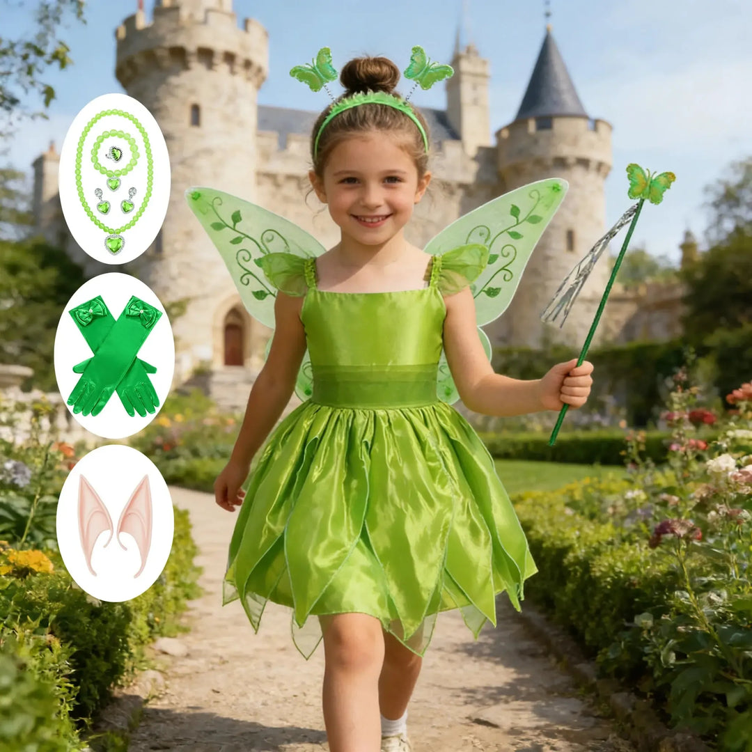 Girls Tinkerbell Fairy Dress – Kids Princess Halloween Costume with Accessories-Bennys Beauty World