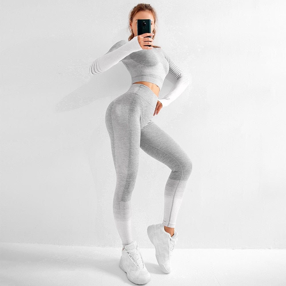 Buy OQQ Yoga Outfit for Women Athletic 2 Piece Seamless Running Leisure Top  High Waist Leggings Set Grey at