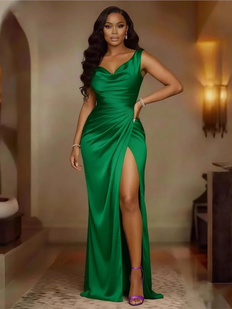 Satin Backless High-Split Maxi Dress