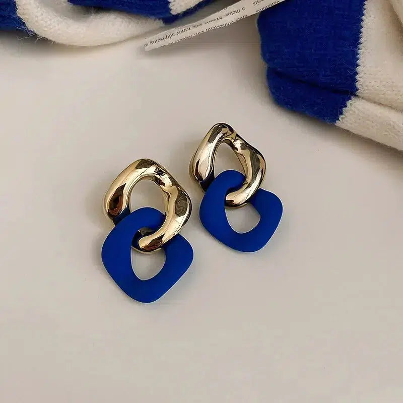 Blue Geometric Chain Earring for Women-Earring-Bennys Beauty World